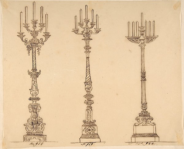 Designs for Three Candelabras 19th cent-Anonymous,French,19t, Poster Print Wall Art