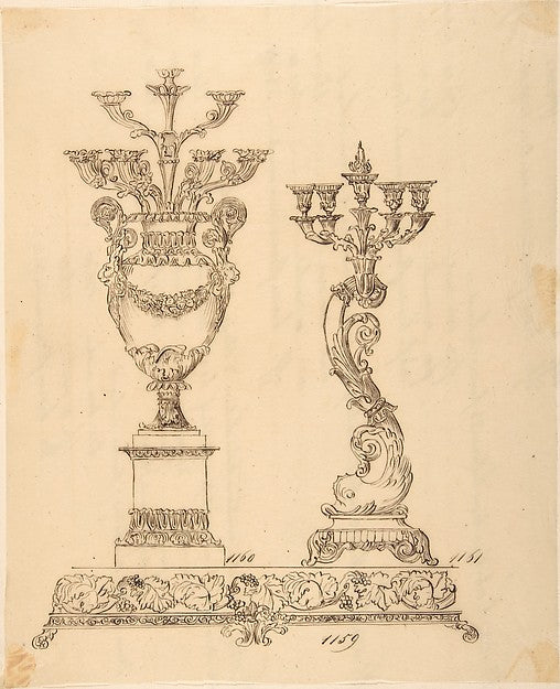Designs for Two Candelabras and a Pedestal 19th cent-Anonymous,16x12"(A3)Poster