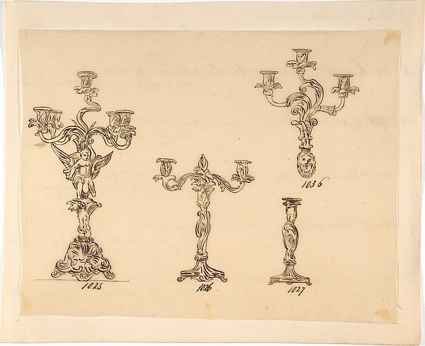 Designs for Four Candle Fixtures 19th cent-Anonymous,French,,16x12"(A3)Poster