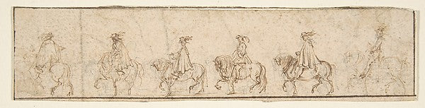 Procession of Six Horsemen in Profile View Facing Left. 1610–6, Poster Print Wall Art