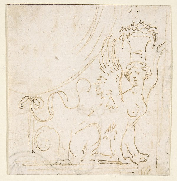 Ornamental Design with a Sphinx Bearing a Vessel on Her Head.,16x12"(A3) Poster