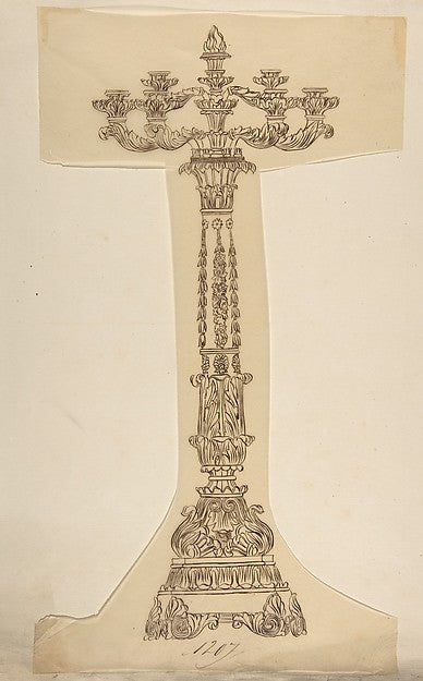 Design for a Six Arm Candelabra 19th cent-Anonymous,French,1, Poster Print