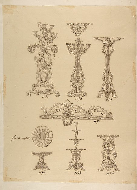 Designs for Three Candelabras Two Fruit Dishes and a Server 1, Poster Print