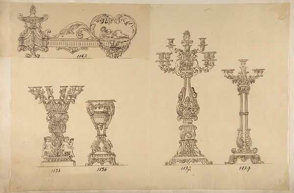 Designs for Three Candelabras and an Urn 19th cent-Anonymous,, Poster Print