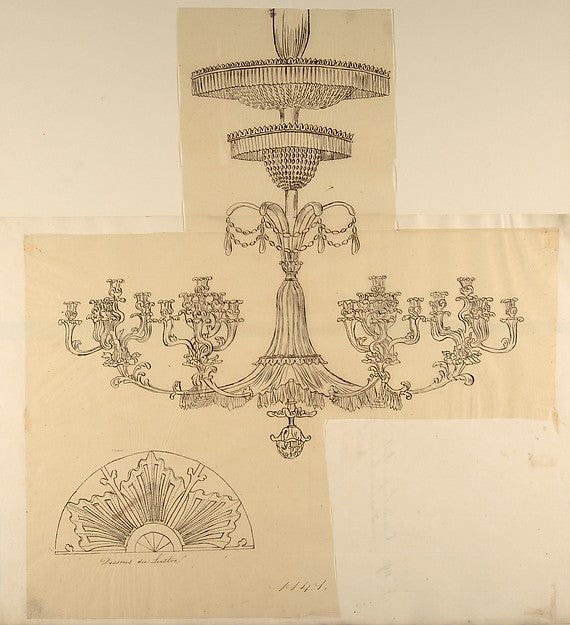 Designs for a Chandelier and a Plaster Mount 19th cent-Anonymo,16x12"(A3)Poster
