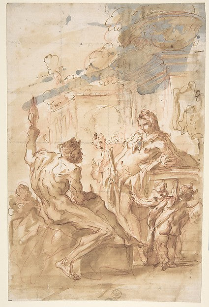 Hercules and Omphale 1689–1767-Gaspare Diziani,16x12"(A3) Poster