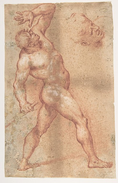 Male Nude with Left Arm Upraised and a Further Study of His H,16x12"(A3) Poster