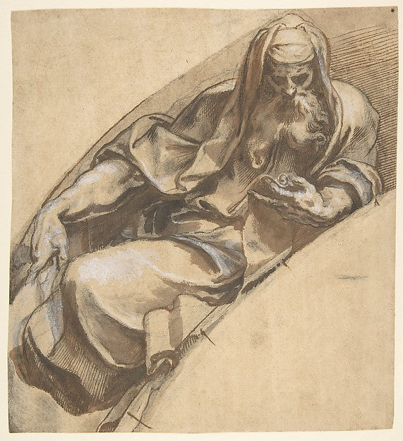 Seated Bearded Man Holding a Banderole 1524–1606-Paolo Farina,16x12"(A3) Poster