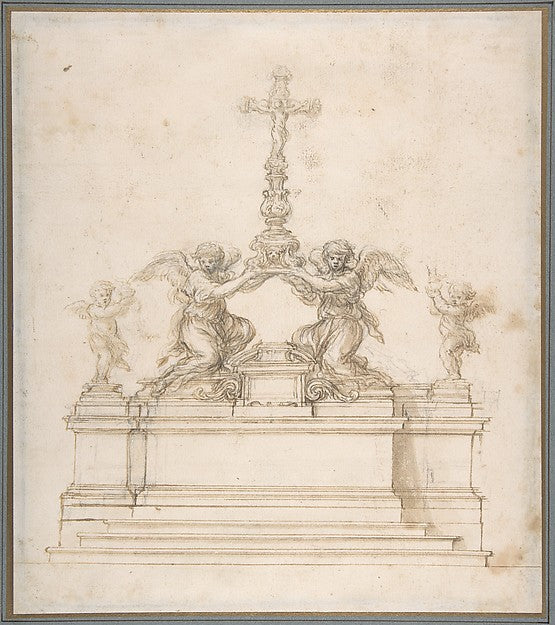 Design for an Altar with Kneeling Angels Supporting a Crucifix,16x12"(A3) Poster