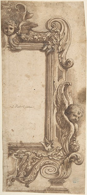 Design for a Half Frame Decorated with Angels Volutes and Gar, Poster Print Wall Art