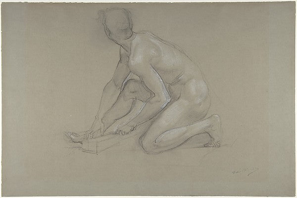 Crouching Nude Male Figure 1864–74-Paul Baudry,16x12"(A3) Poster