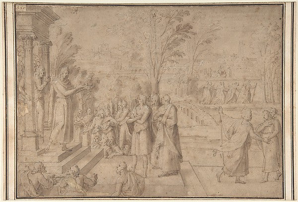 A Saint Addressing Figures from the Steps of a Temple-Antoine,16x12"(A3) Poster