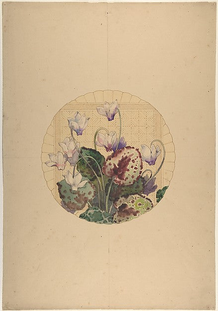 Design for a Plate with Cyclamens c1875–85-Attributed to Amédé, Poster Print Wall Art