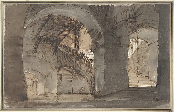 Design for a Stage Set - A Dungeon with High Vaults and a Stair, Poster Print Wall Art