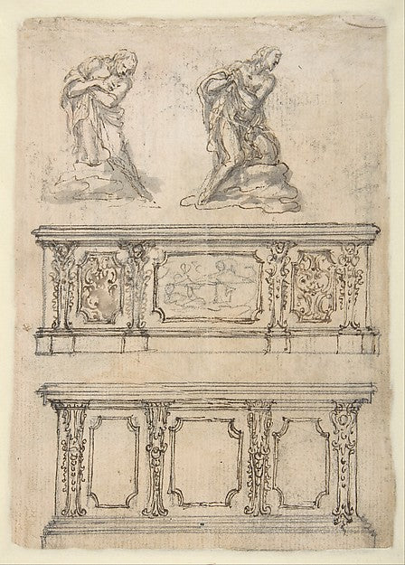 Studies for a Kneeling Figure of Christ and Altar Fronts. 1652, Poster Print Wall Art