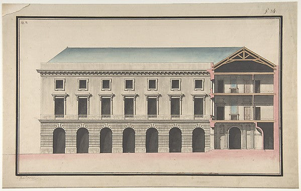 Design for the Collège de France Paris - Elevation of the Wing, Poster Print Wall Art