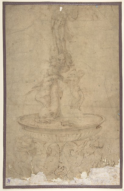 Design for a Fountain with Sea Horses and Triton Base Basin , Poster Print Wall Art