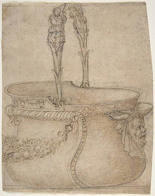 Design for a Bucket-Like Vessel with a Handle of Two Interlace, Poster Print Wall Art
