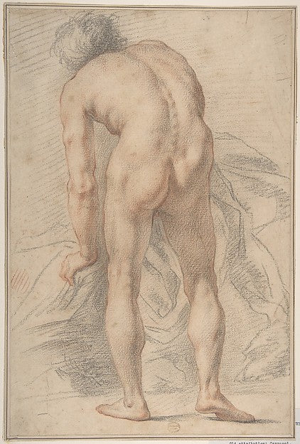 Nude Male Figure Rear View 18th cent-Attributed to Giovanni d,16x12"(A3) Poster