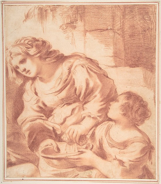 Woman Soaking a Cloth in a Bowl Held by a Girl 1591–1666-Afte, Poster Print Wall Art