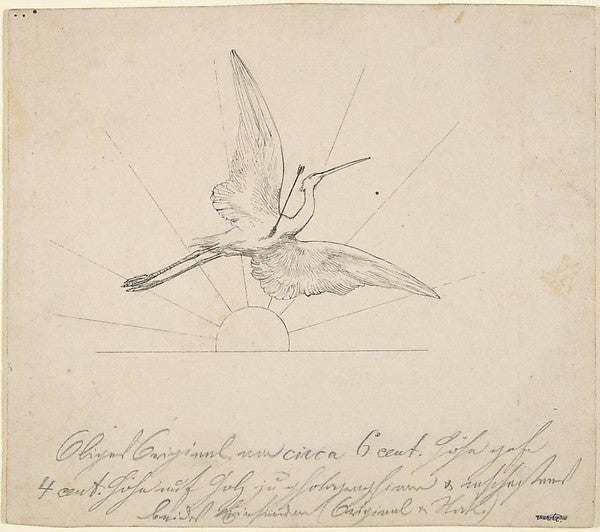 Wounded Crane with an Arrow in its Breast Before Setting Sun l, Poster Print Wall Art
