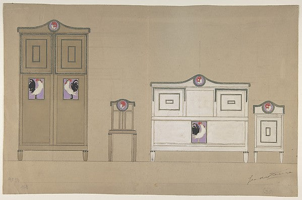 Furniture Designs: Wardrobe Chair Bureau and Washstand n.d., Poster Print