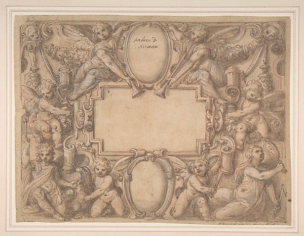 A Cartouche and Two Shields Surrounded by Allegorical Figures.,16x12"(A3) Poster