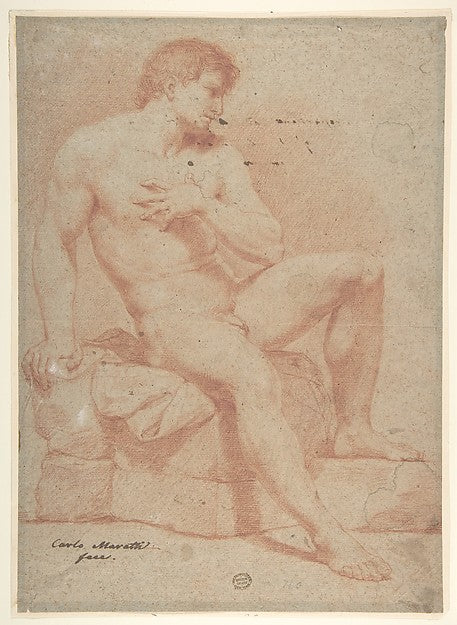 Nude Male Figure 1625–1713-Ascribed to Carlo Maratti, Poster Print Wall Art