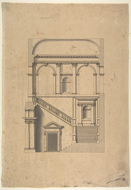 Architectural Design in Section 18th cent-Workshop of Leonardo, Poster Print Wall Art