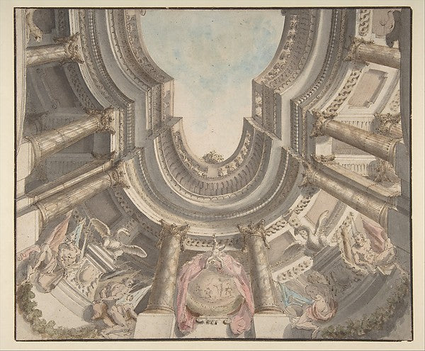 Design for a Trompe L'Oeil Ceiling c1750–60-Attributed to Flam,16x12"(A3) Poster