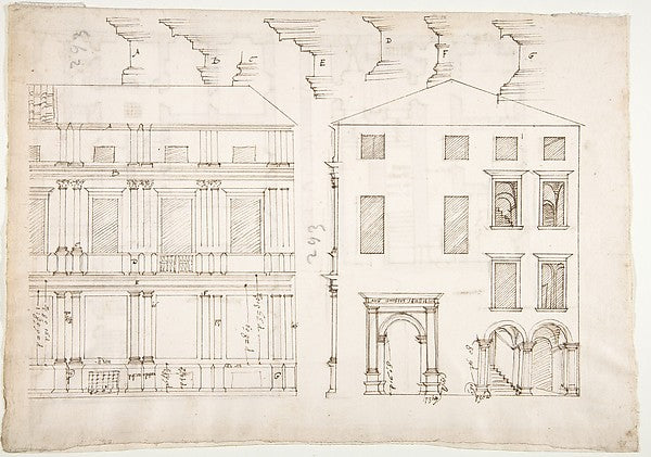 Villa Farnesina Stables half front elevation and end elevati, Poster Print Wall Art