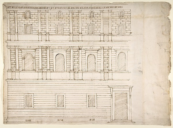 Palazzo Giroud Torlioni elevation cornice details Calculati, Poster Print Wall Art