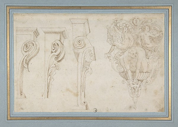 Design for Three Consoles Decorated with Foliage and Volutes a, Poster Print