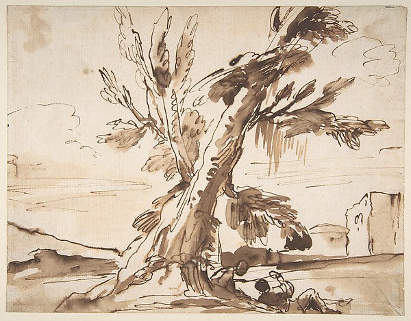 Landscape with Two Men Under a Tree. 1612–66-Pier Francesco Mo, Poster Print Wall Art