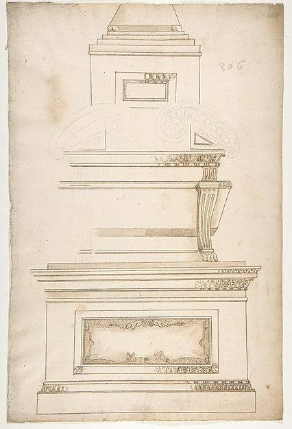 Design for a Sarcophagus on a Pedestal 16th cent-Anonymous,Fr,16x12"(A3)Poster
