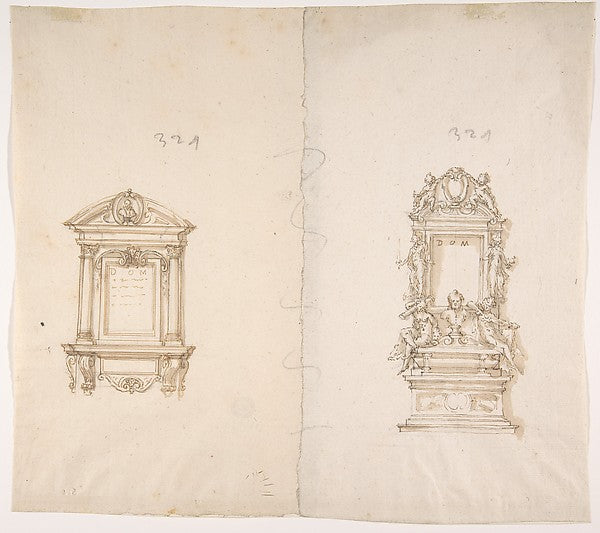 Two Designs for Memorial Tablets 16th cent-Anonymous,French,, Poster Print