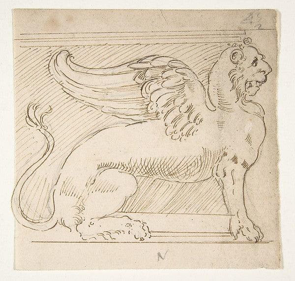 Unidentified furniture support with winged lion motif elevat, Poster Print