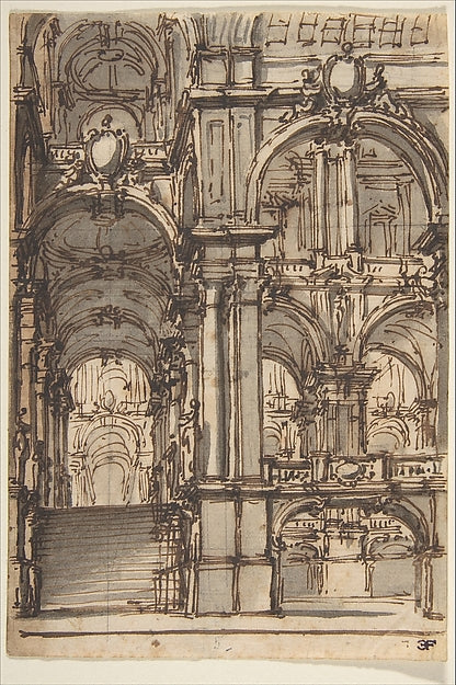 Design for a Stage Set: Stairway and Arcades Leading to a Sal, Poster Print