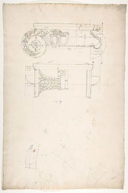 Unidentified Ionic capital front and side elevations with sm, Poster Print