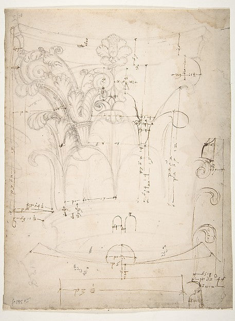 Unidentified Corinthian capital elevation section and ceili, Poster Print
