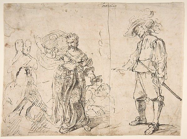 Sheet with Figure Studies 17th cent-Pietro Novelli,called Il,16x12"(A3)Poster