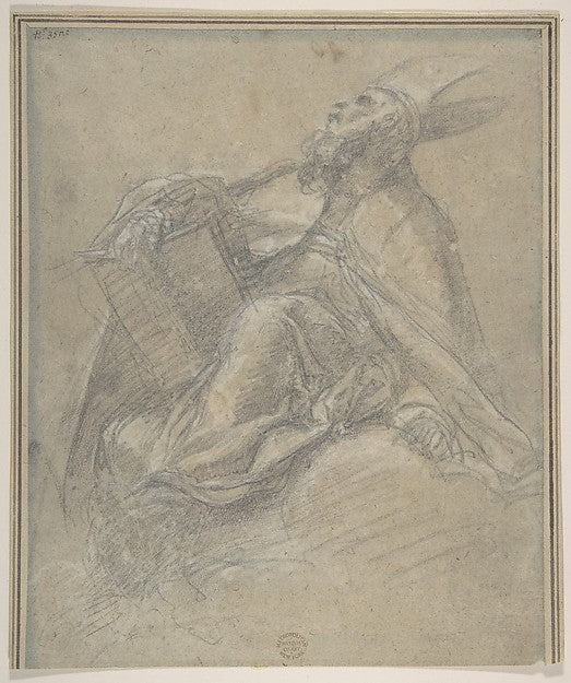 Seated Bishop Holding a Book c1600-Attributed to Jacopo Palma,16x12"(A3) Poster
