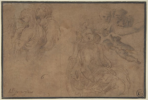 Studies of Figures 16th cent-Imitator of Parmigianino , Poster Print Wall Art