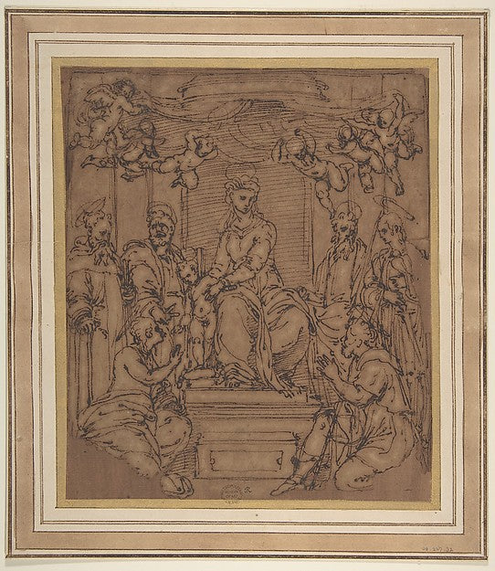Virgin and Child Enthroned with Saint Anthony Abbot Saint Pet,16x12"(A3) Poster