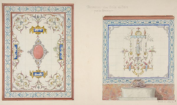 Design for ceramic tile decoration of a bathroom in "Pompeian", Poster Print