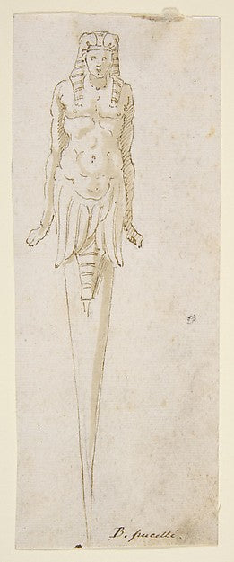 Design for Pointed Utensil with an Egyptian Style Figure on th, Poster Print Wall Art