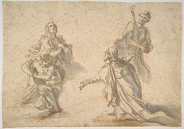 Two Kneeling and Two Standing Figures 1690–1758-Nicola Maria R, Poster Print Wall Art