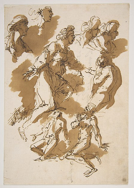 Studies of Kneeling Figures 1615–73-Salvator Rosa 1615–1673 R, Poster Print Wall Art