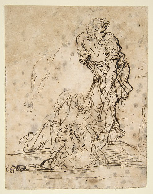 Studies for a Figure Lifted from a Grave or Pit by Cords. V e, Poster Print Wall Art