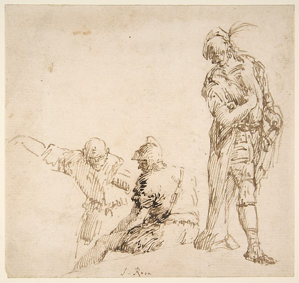 Figure studies - seated and standing men 1615–73-Traditionally, Poster Print Wall Art